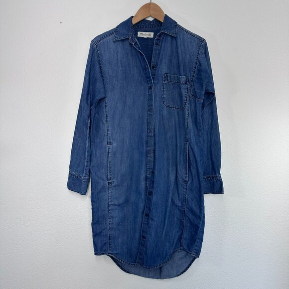 Womens Madewell Oversized XXS Chambray Denim Shirt Dress Button Down Long Sleeve - Picture 1 of 7